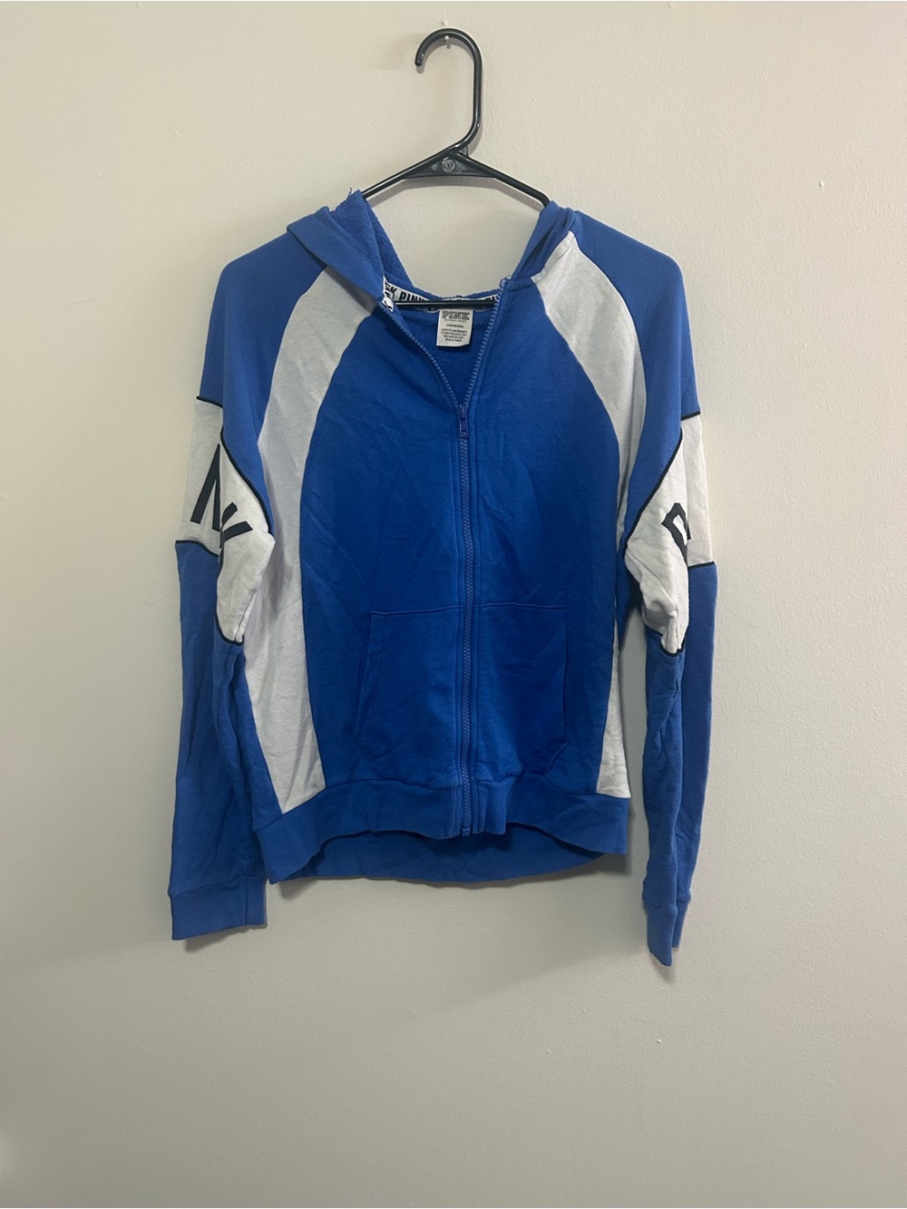 PINK Victoria's Secret Royal Blue and White Full-Zip Hoodie